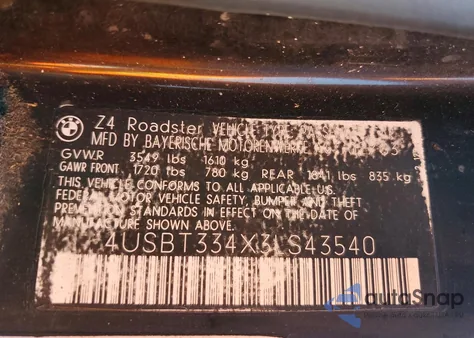 2003 BMW Z4 2.5 z USA, uszkodzony, nr VIN 4USBT334X3LS43540